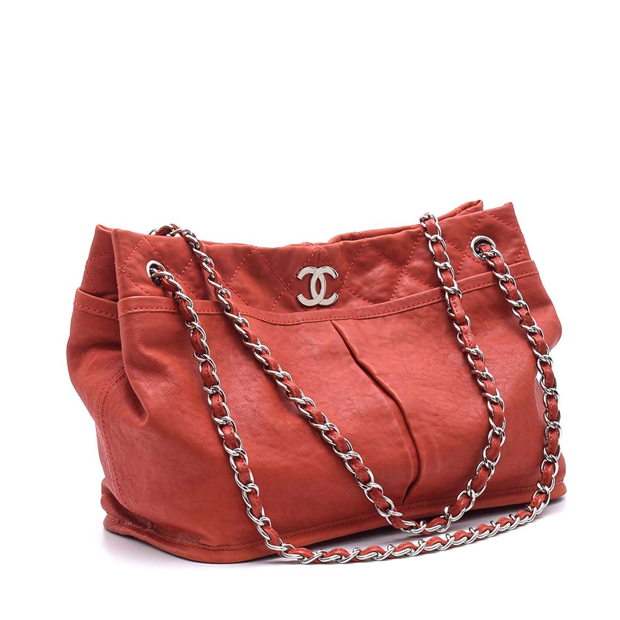 Chanel -  Red Quilted Caviar Leather Shopping Tote Bag